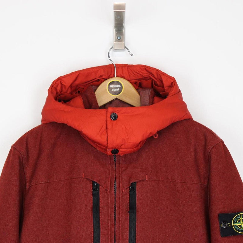 Stone Island AW 2014 Red Saia Doppia Faccia Hooded Quilted Wool Jacket