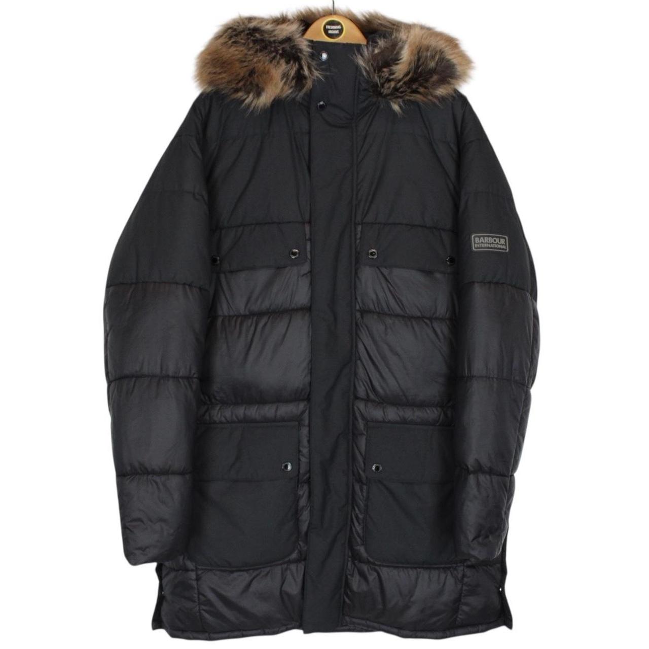 Barbour International Black Contrast Redford Faux Fur Hooded Parka Coat