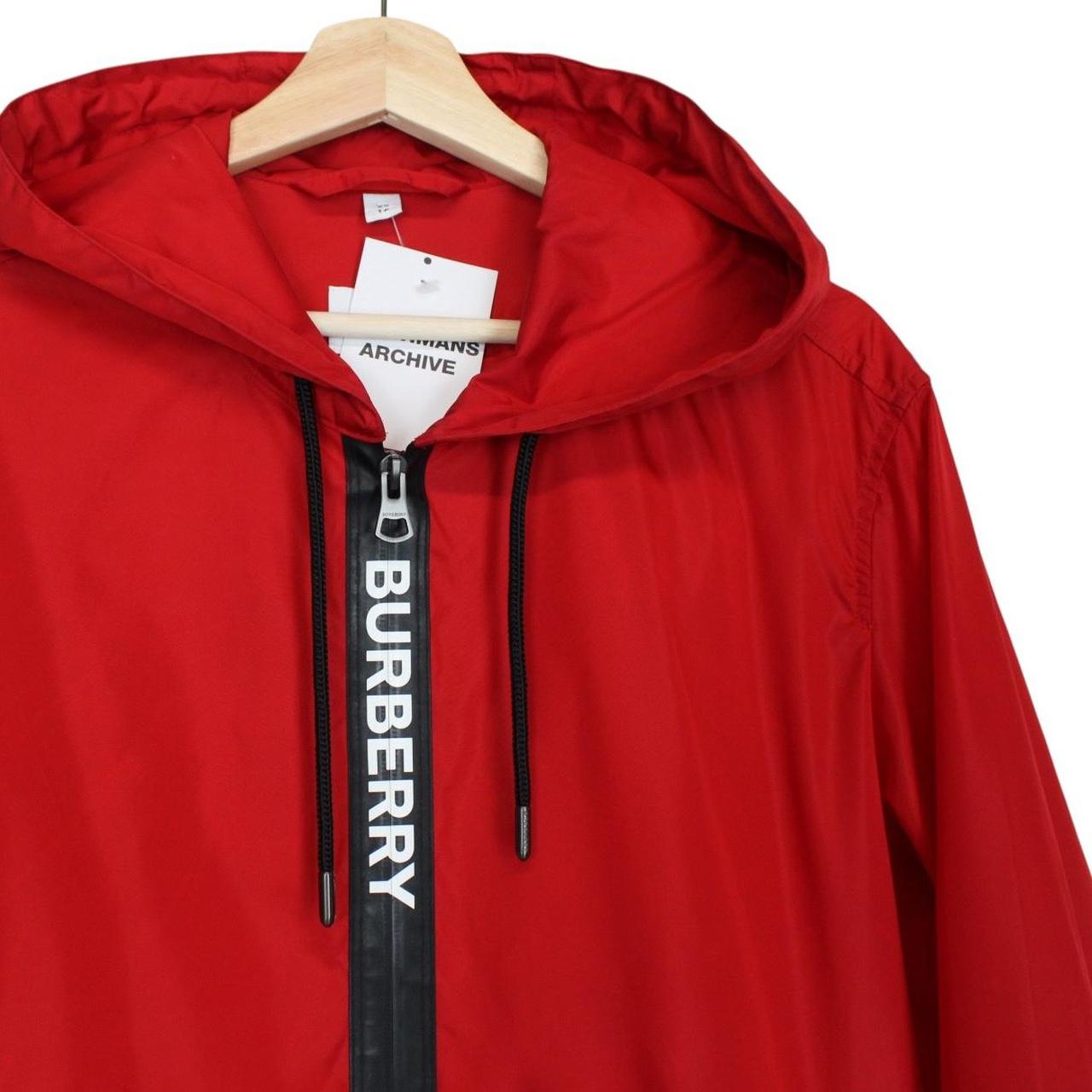 Burberry Red and Black Logo Tape Econyl Full Zip Hooded Jacket