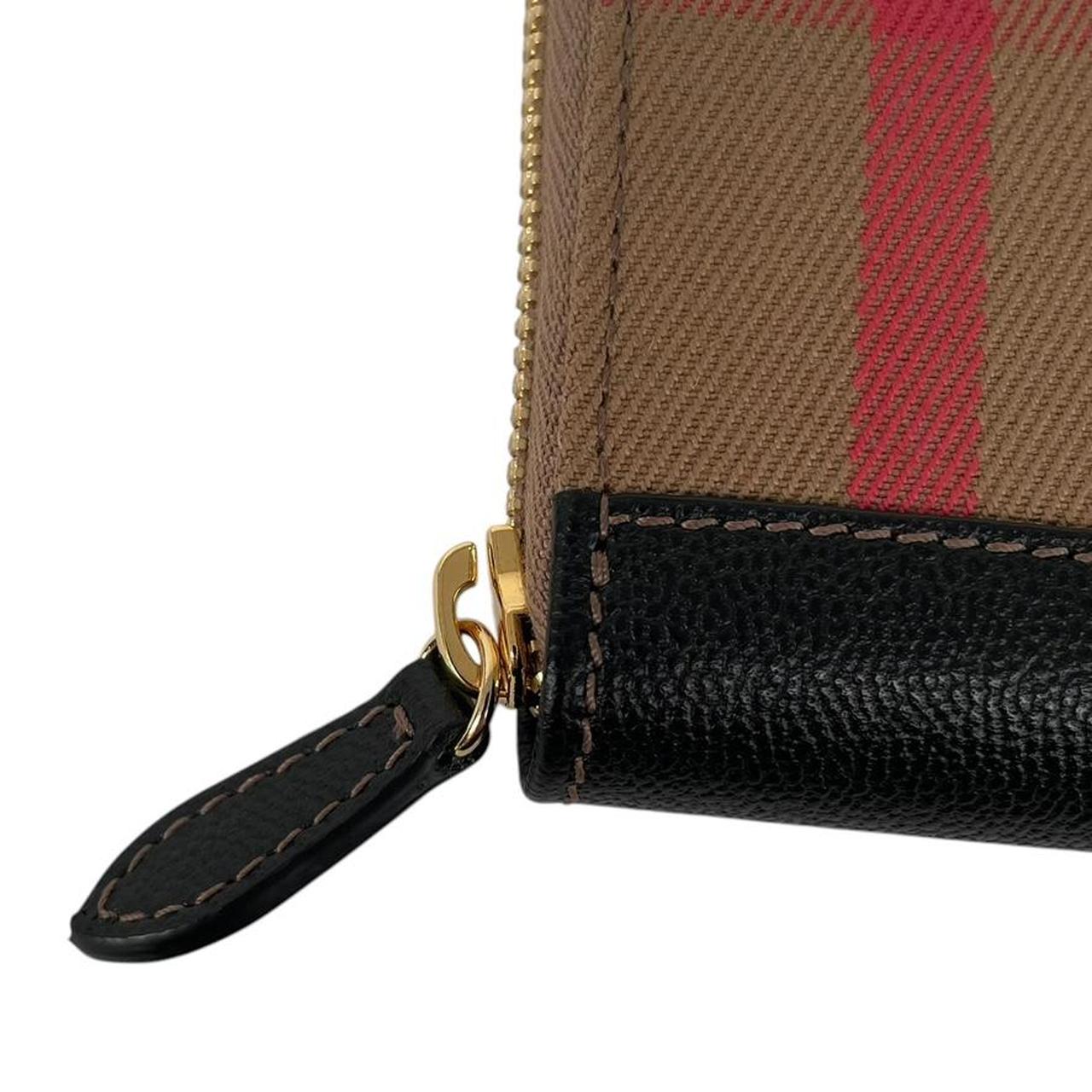 Burberry Brown and Black Nova Check Leather Zip Around Purse