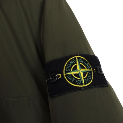 Stone Island green full zip jacket with micro twill fabric and logo badge.