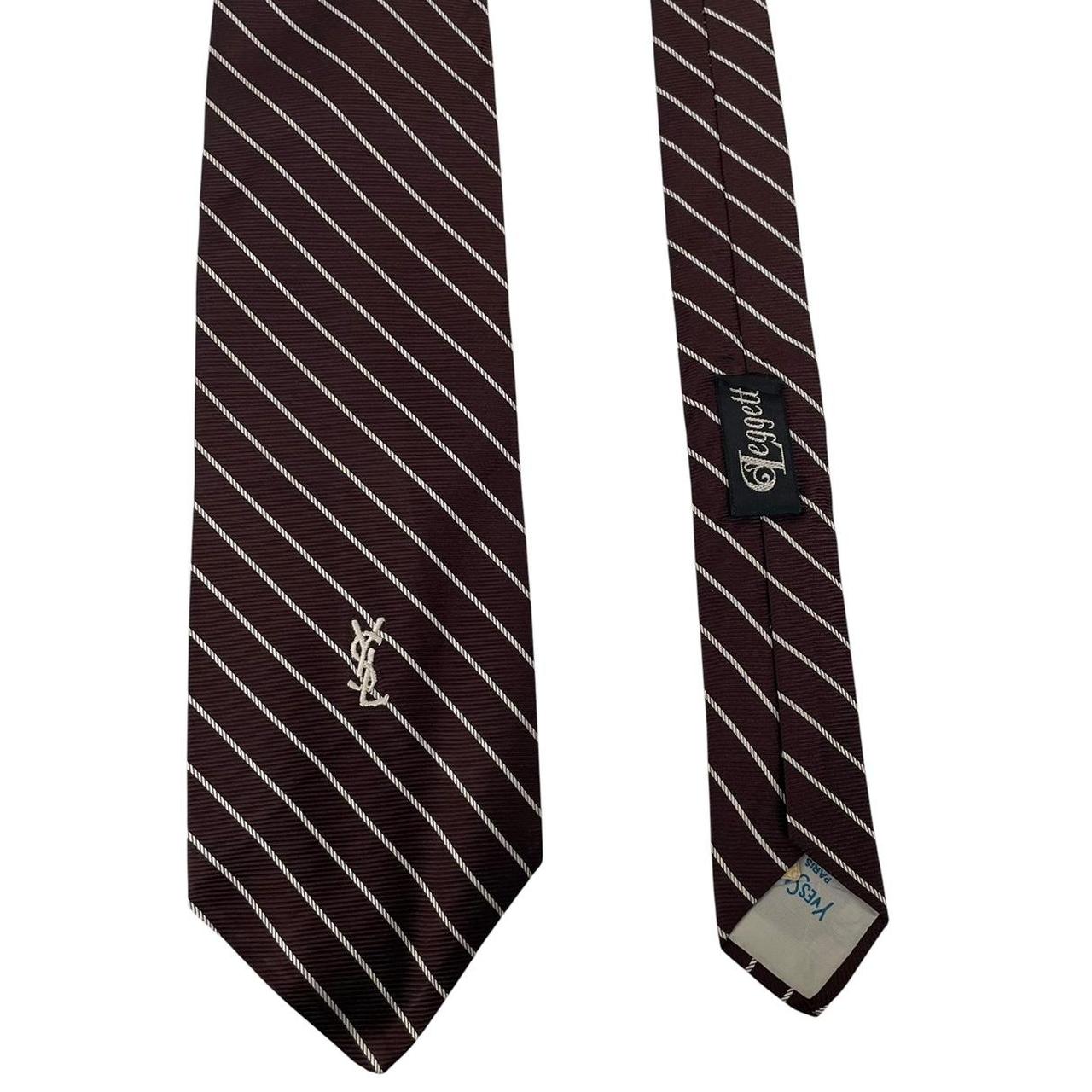 Vintage Yves Saint Laurent Brown and White Striped Silk Tie