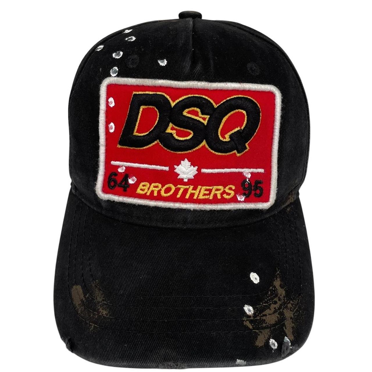 Dsquared2 black and red baseball cap embroidered Brothers logo on front.