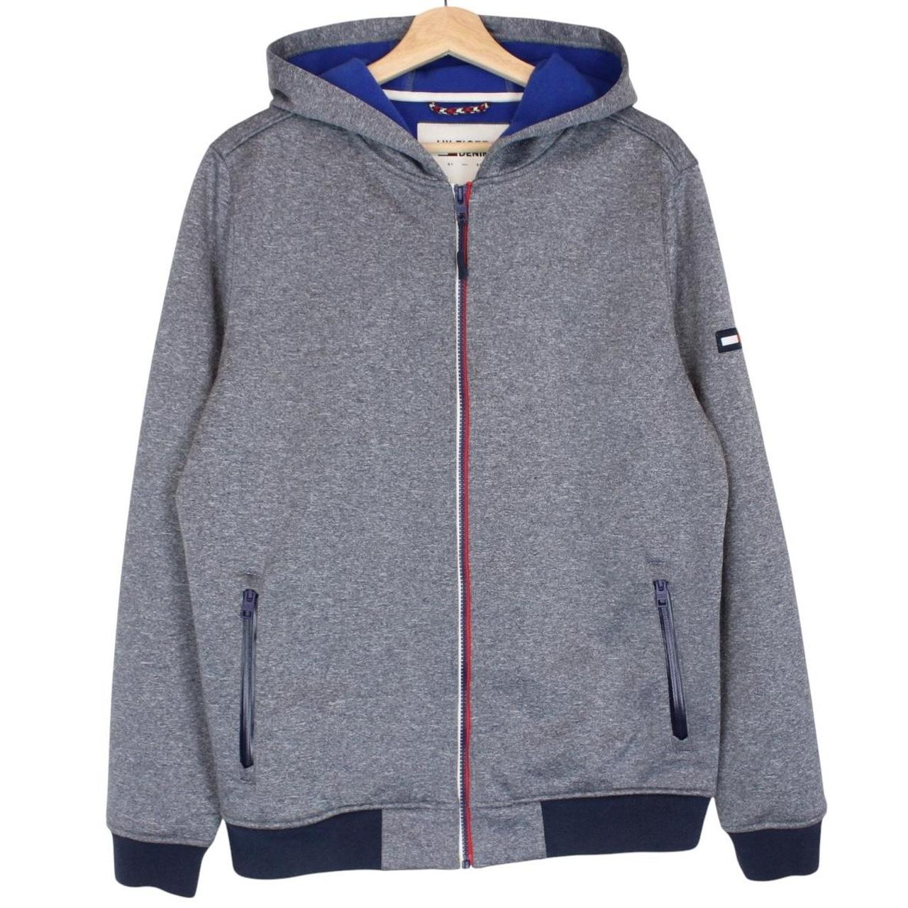 Tommy Hilfiger Grey and Blue Full Zip Soft Shell Hooded Jacket