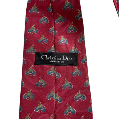 Christian Dior burgundy tie smooth polyester fabric with vintage design.