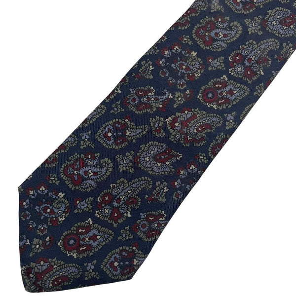 Burberry navy blue silk tie with vintage paisley print design.