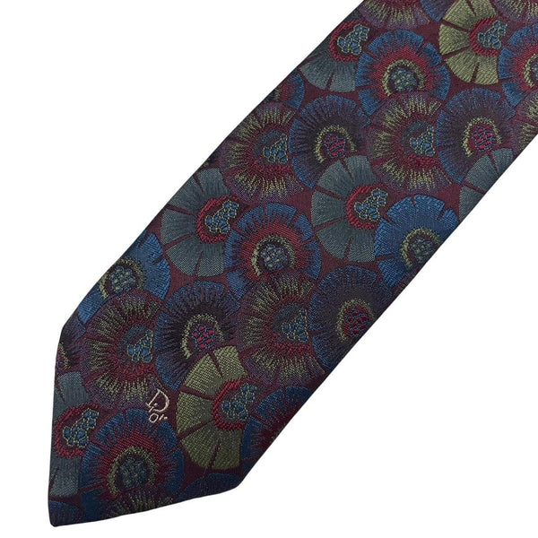 Christian Dior multicoloured tie featuring intricate patterns in silk and polyester.