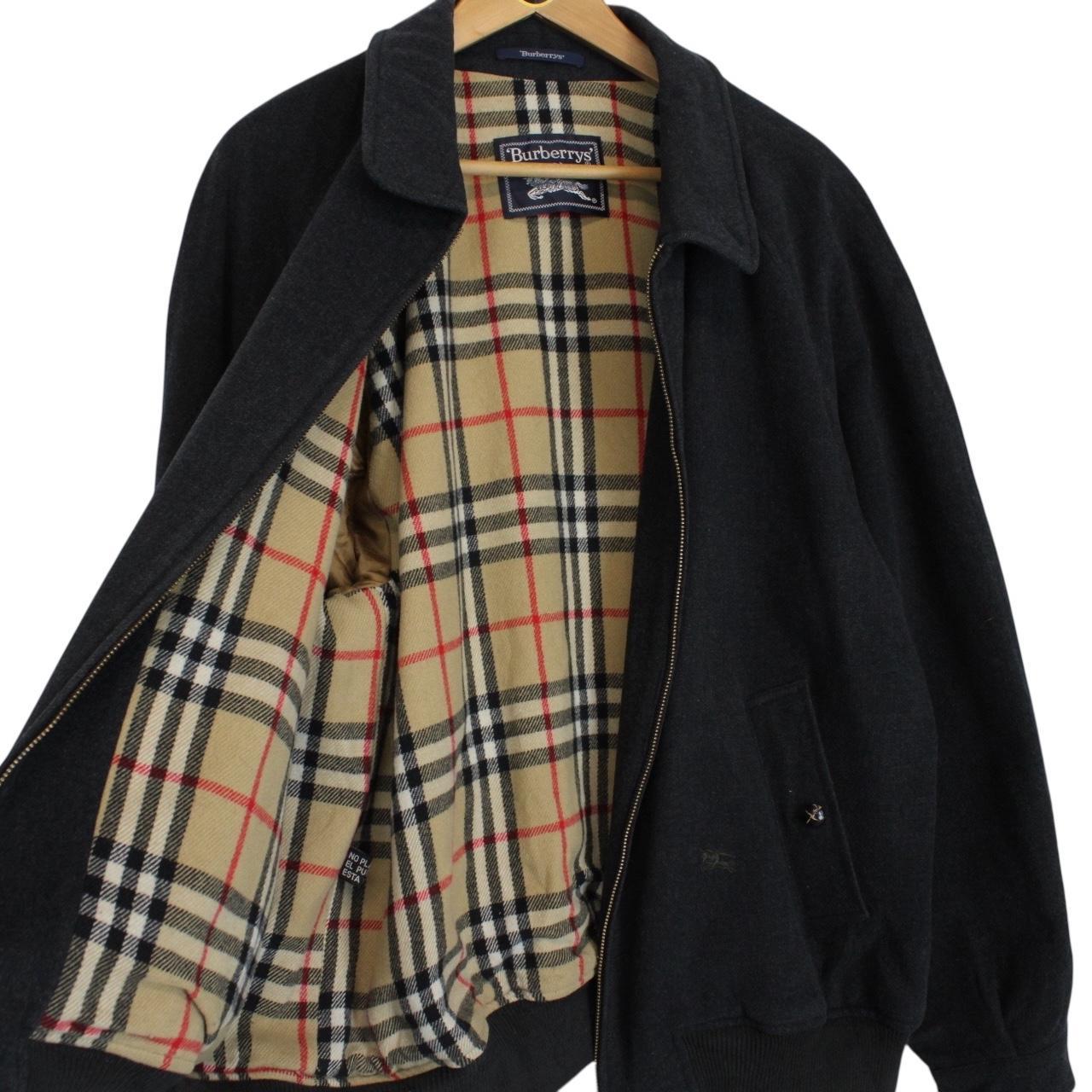 Vintage 90s Burberry Dark Grey Nova Check Lined Wool Harrington Jacket