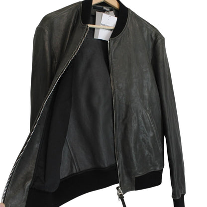 TOM FORD grey bomber jacket full zip lambskin leather with original tags and hardware.