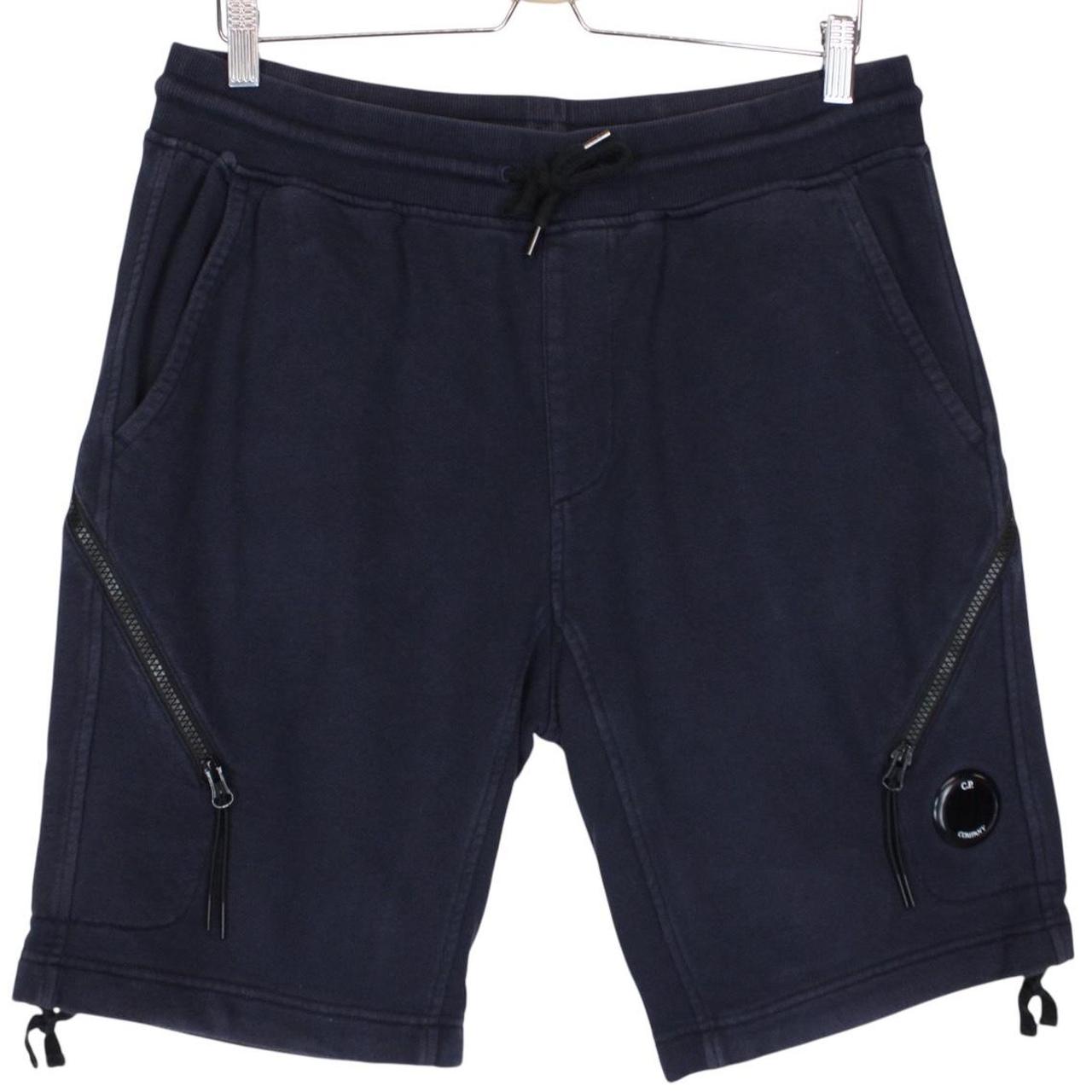 CP Company Grey and Black Diagonal Fleece Cotton Lens Shorts