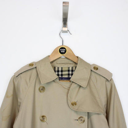 Vintage 90s Burberry Beige Double Breasted Belted Trench Coat