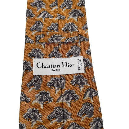 Vintage Christian Dior Yellow Horse Pattern Silk Tie