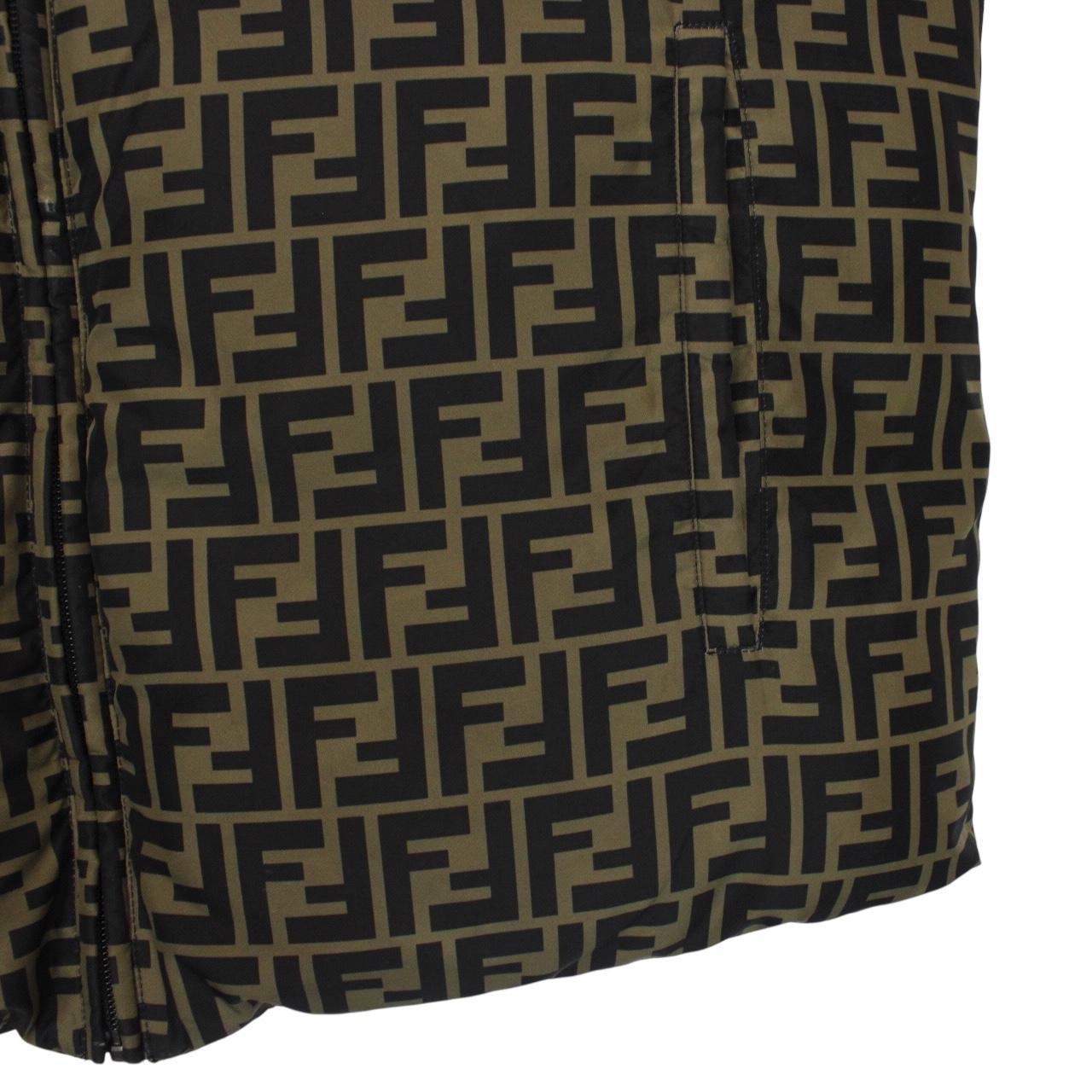 Fendi Brown and Black Zucca Monogram Reversible Down Gilet / Bodywarmer