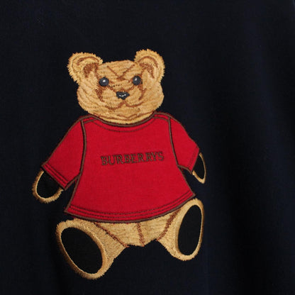 Vintage Burberry Embroidered Bear Print Navy Blue Cotton Sweatshirt