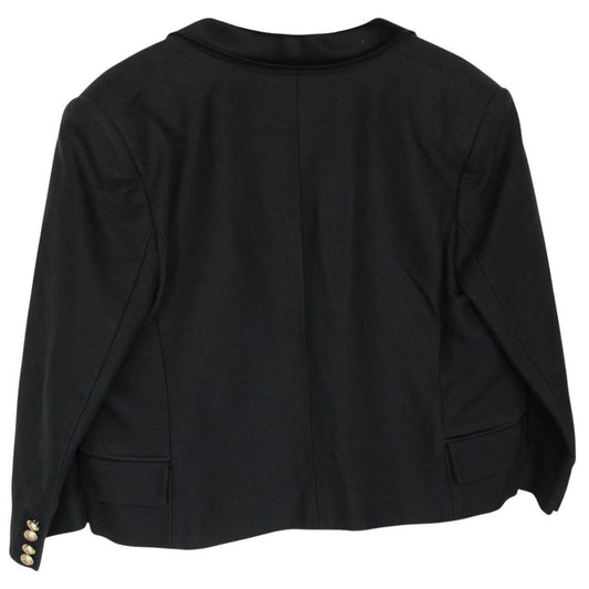 Balmain black cropped blazer jacket silk blend with gold buttons and logo detailing.
