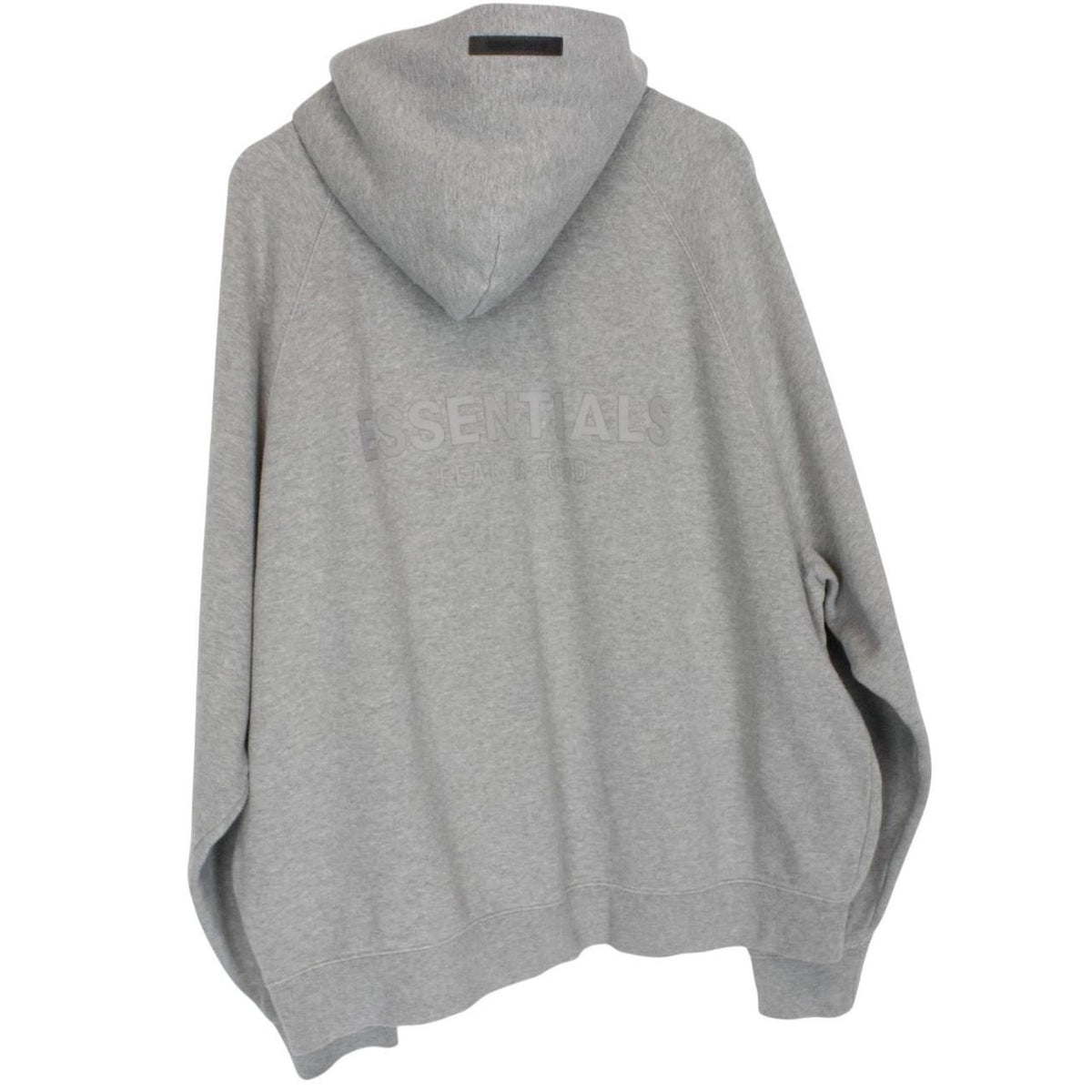 Essentials grey hoodie jumper with oversized fit and subtle logo detail.