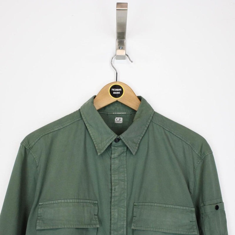 CP Company Green Button Up Cotton Lens Overshirt