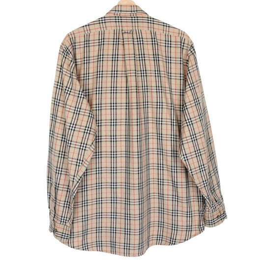 Vintage 90s Burberry Beige Nova Check Long Sleeve Cotton Shirt
