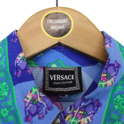 Vintage Versace Jeans Couture Multicoloured Long Sleeve Elephant Viscose Shirt