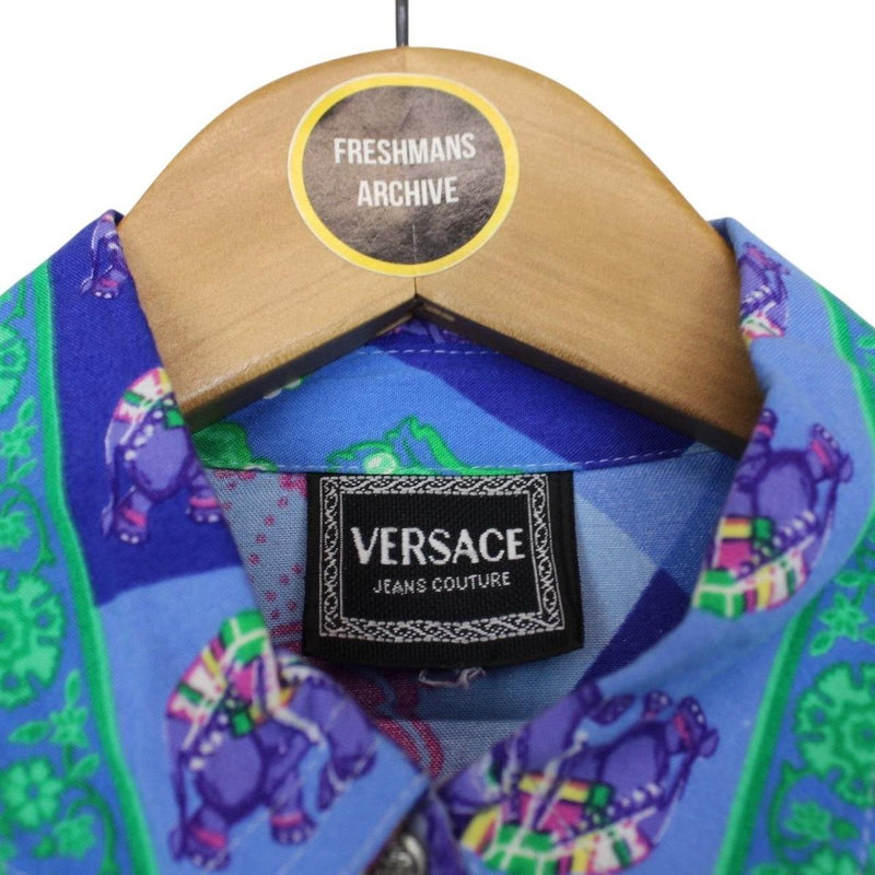 Vintage Versace Jeans Couture Multicoloured Long Sleeve Elephant Viscose Shirt