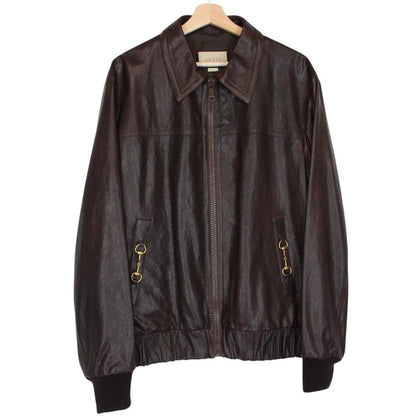Gucci Horsebit Brown Full Zip Lambskin Leather Bomber Jacket