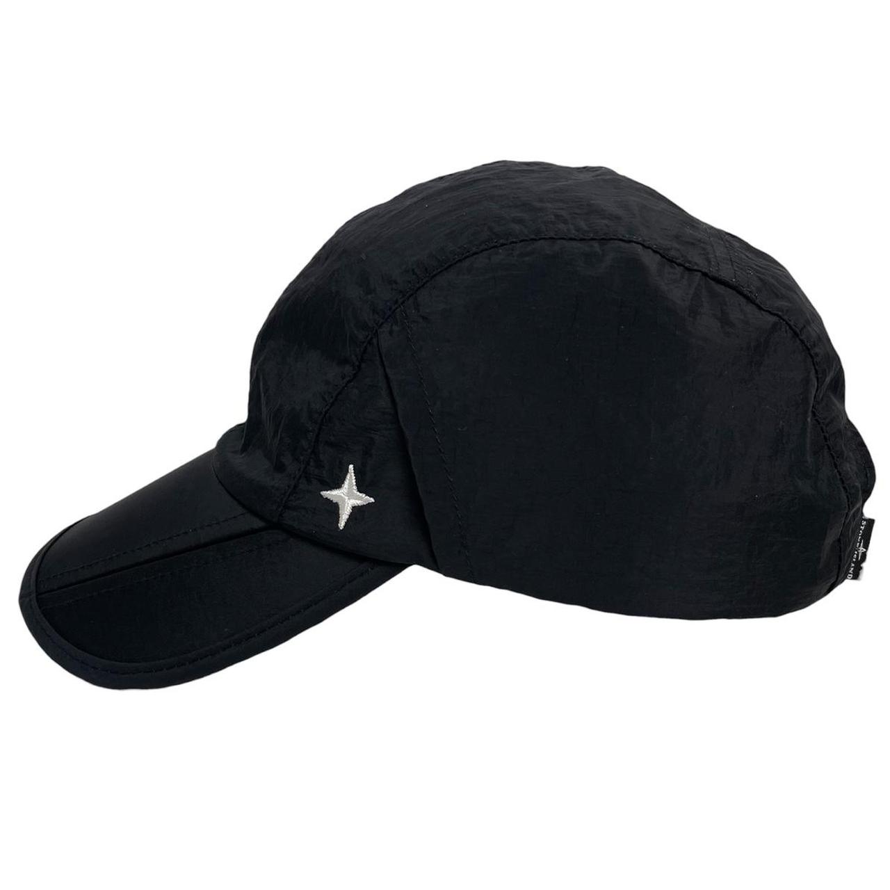 Stone Island black baseball cap adjustable strap nylon material with logo patch.