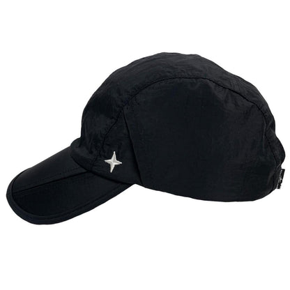 Stone Island black baseball cap adjustable strap nylon material with logo patch.