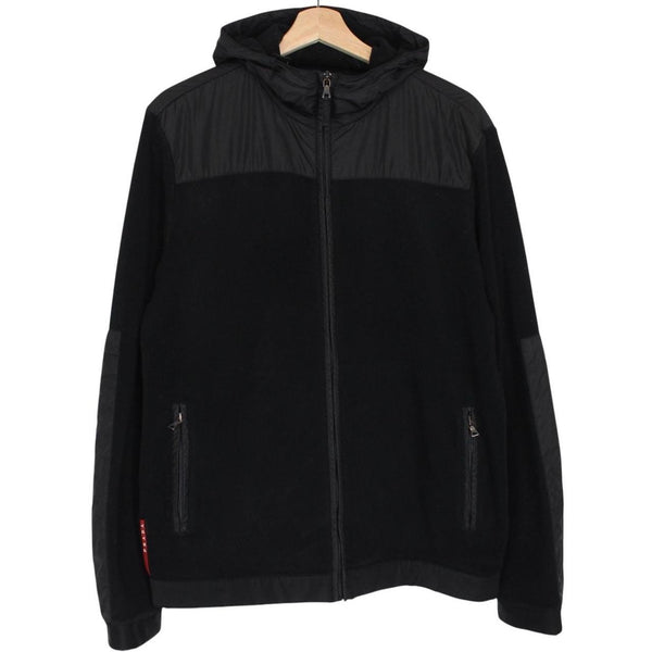 Prada Sport Black Full Zip Nylon Hooded Fleece Jacket