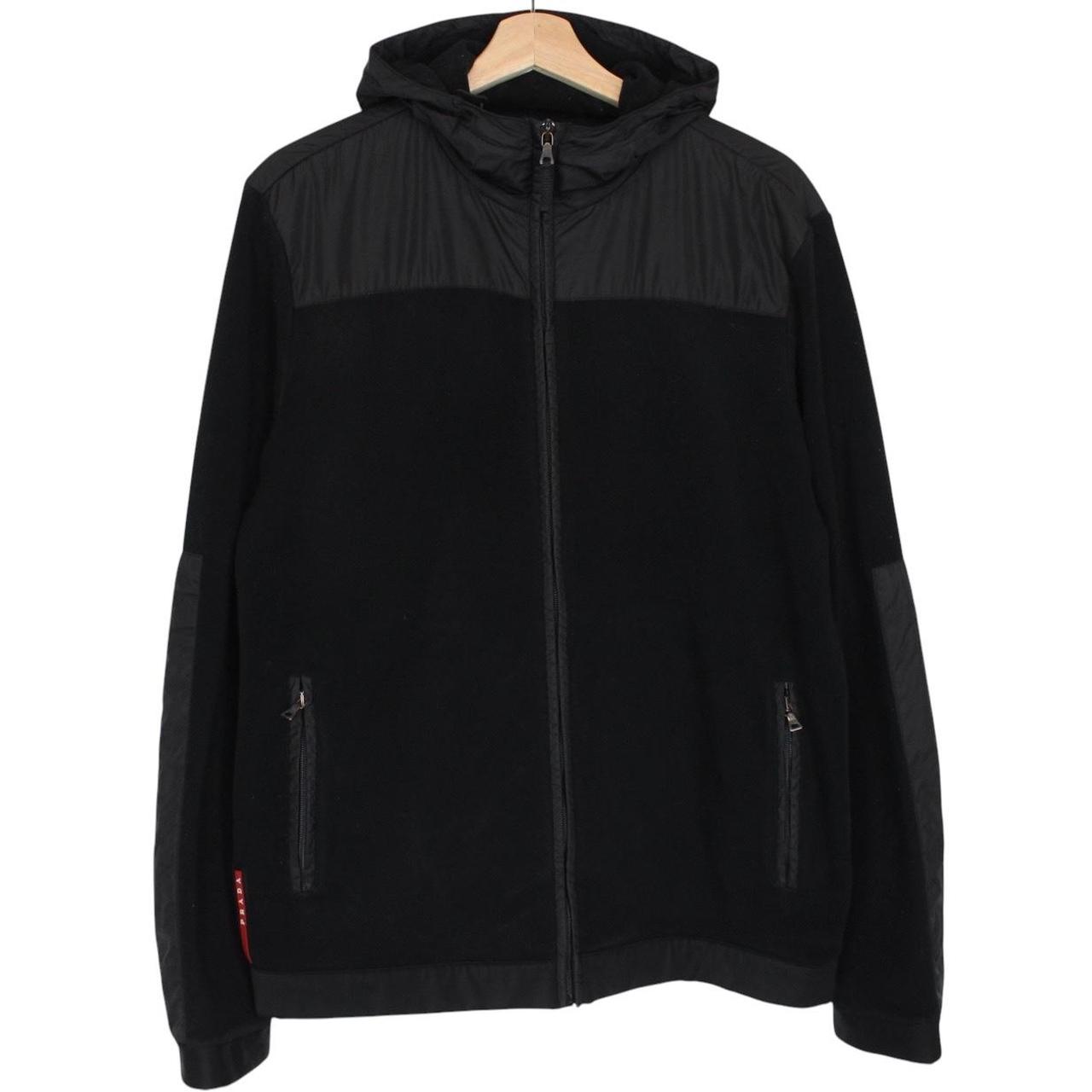 Prada Sport Black Full Zip Nylon Hooded Fleece Jacket