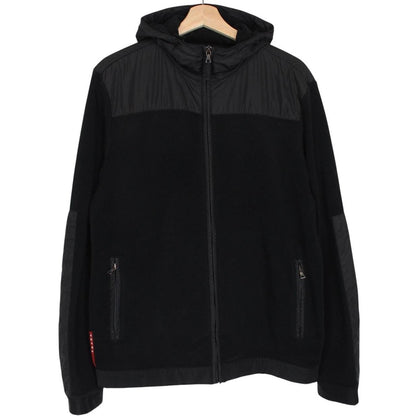 Prada Sport Black Full Zip Nylon Hooded Fleece Jacket