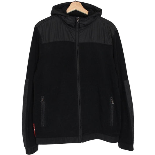 Prada Sport Black Full Zip Nylon Hooded Fleece Jacket