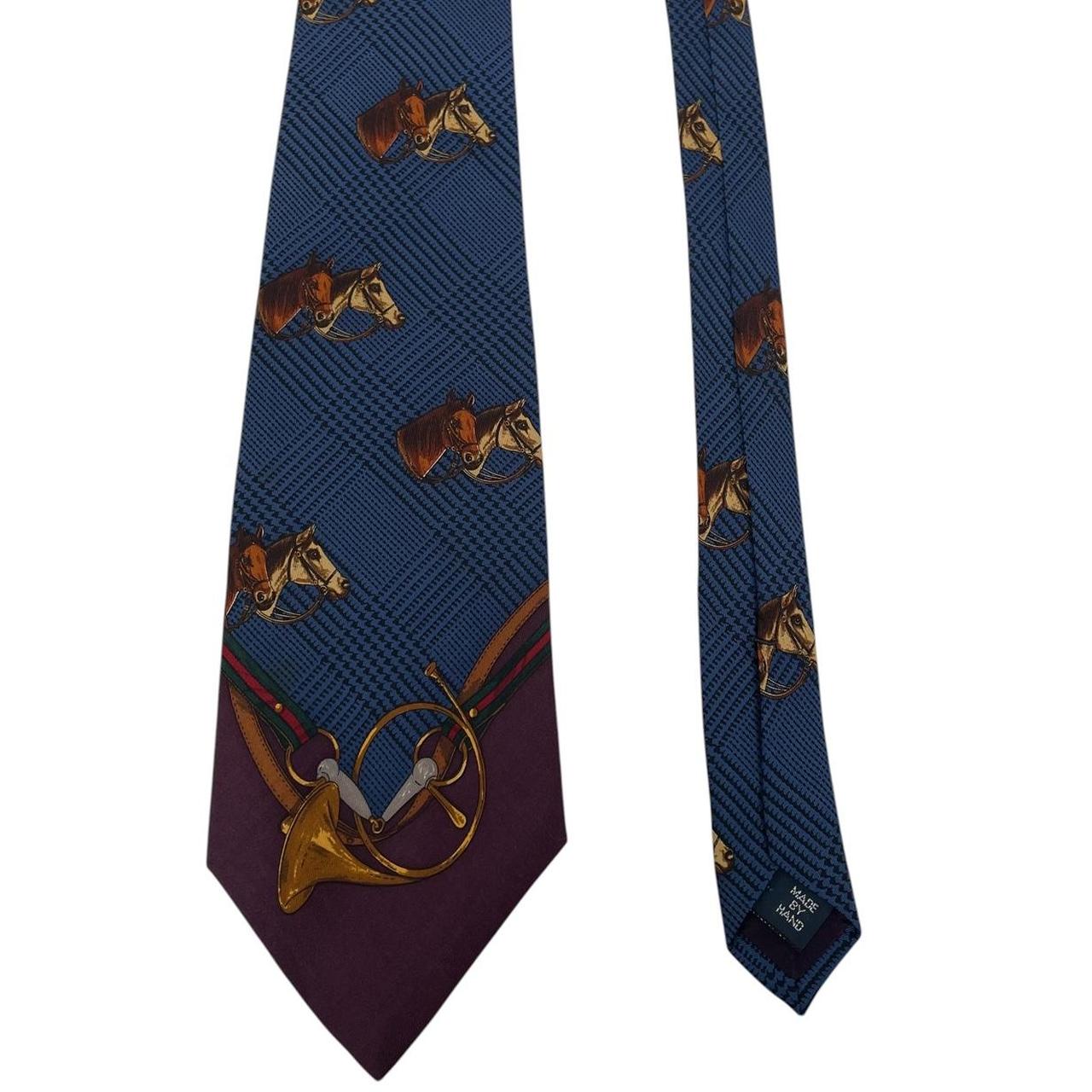 Vintage Polo Ralph Lauren Navy Blue Equestrian Print Silk Tie