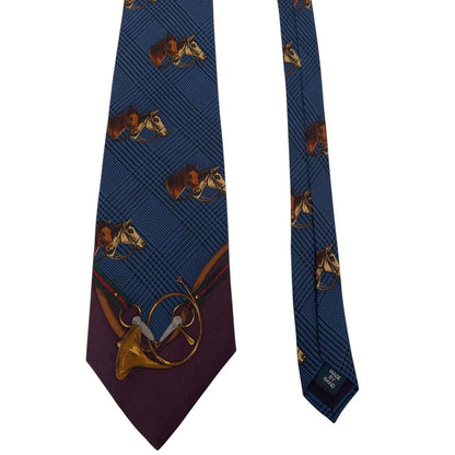 Vintage Polo Ralph Lauren Navy Blue Equestrian Print Silk Tie