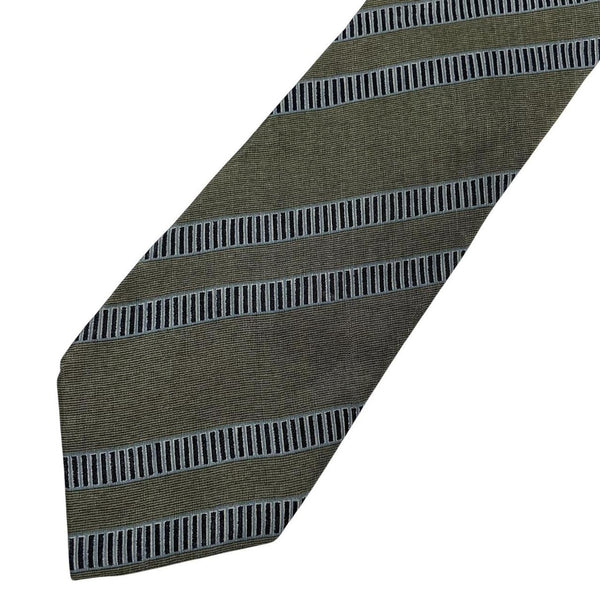 Armani green linen/silk blend tie with subtle sheen and elegant texture.
