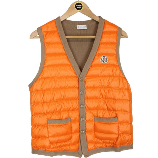Moncler Orange and Brown Nylon/Cotton Down Maglia Tricot Gilet
