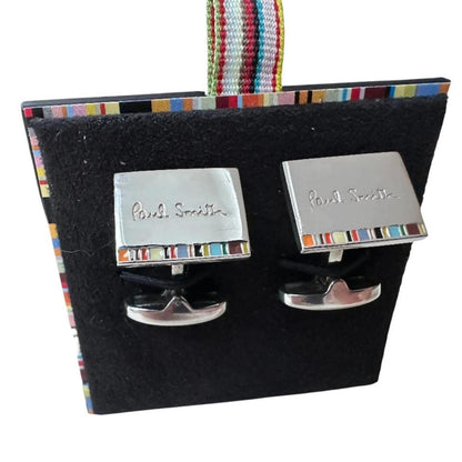 Paul Smith multi stripe cufflinks in 925 sterling silver with colorful striped design.