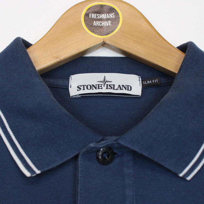 Stone Island Blue and White Short Sleeve Compass Polo Shirt