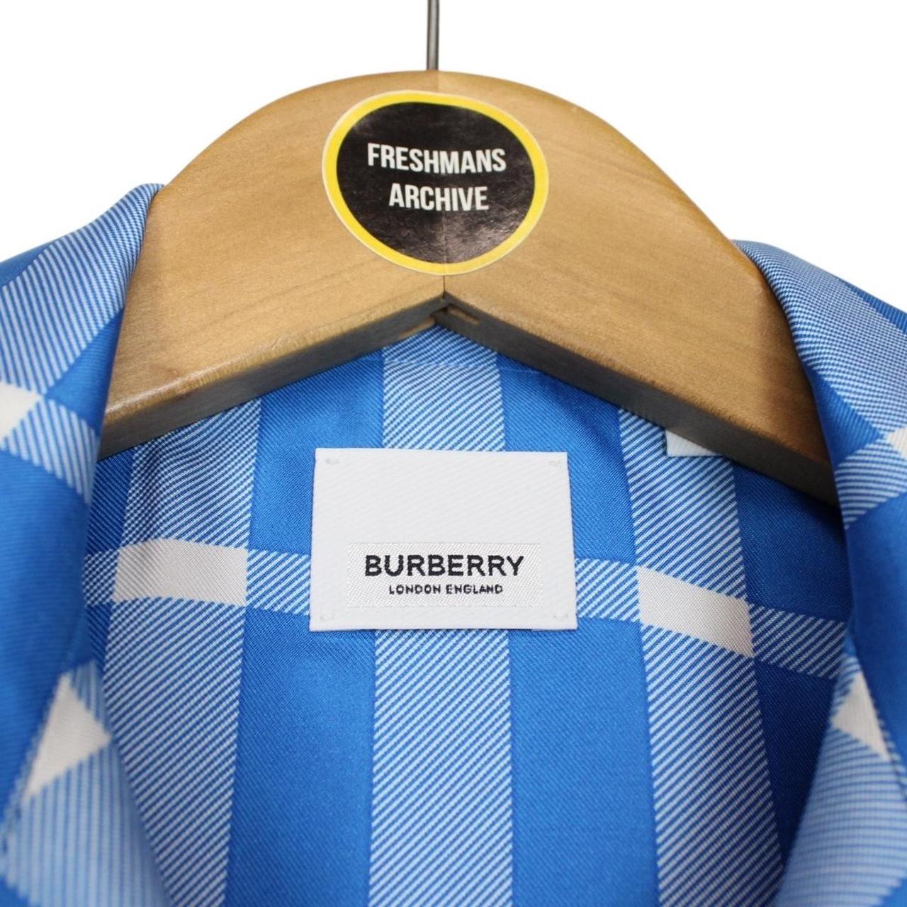 Burberry Blue and White Tierney Nova Check Short Sleeve Silk Shirt