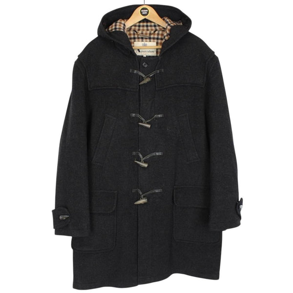 Vintage Aquascutum Dark Grey House Check Wool Blend Duffle Coat
