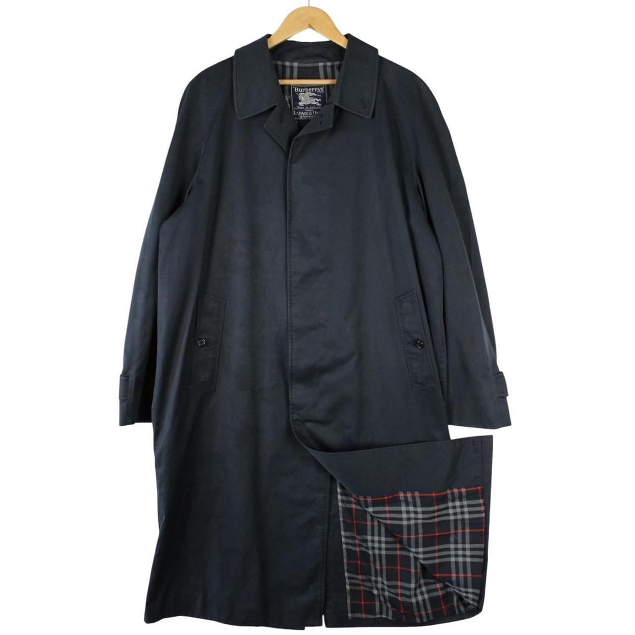 Burberry navy blue trench coat, belted, single breasted, vintage 90s style.