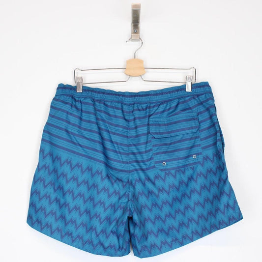 Missoni Blue Striped Logo Patch Nylon Swim Shorts