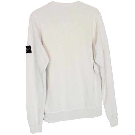 Stone Island beige cotton sweatshirt with logo patch and ribbed cuffs.