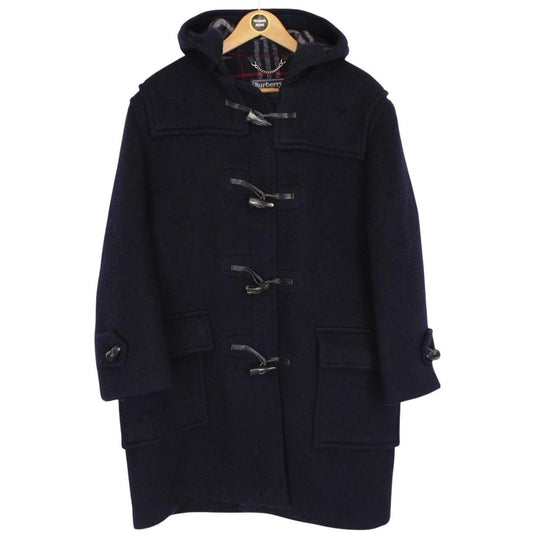 Vintage 90s Burberry Navy Blue Nova Check Lined Wool Duffle Coat
