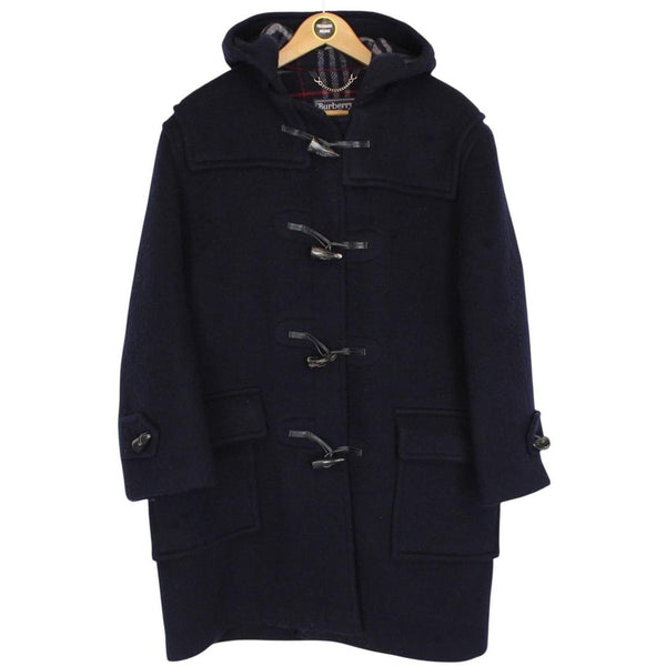 Vintage 90s Burberry Navy Blue Nova Check Lined Wool Duffle Coat