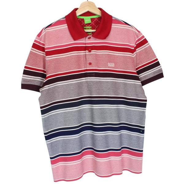 Hugo Boss multicoloured striped short sleeve polo shirt in cotton with logo detail.