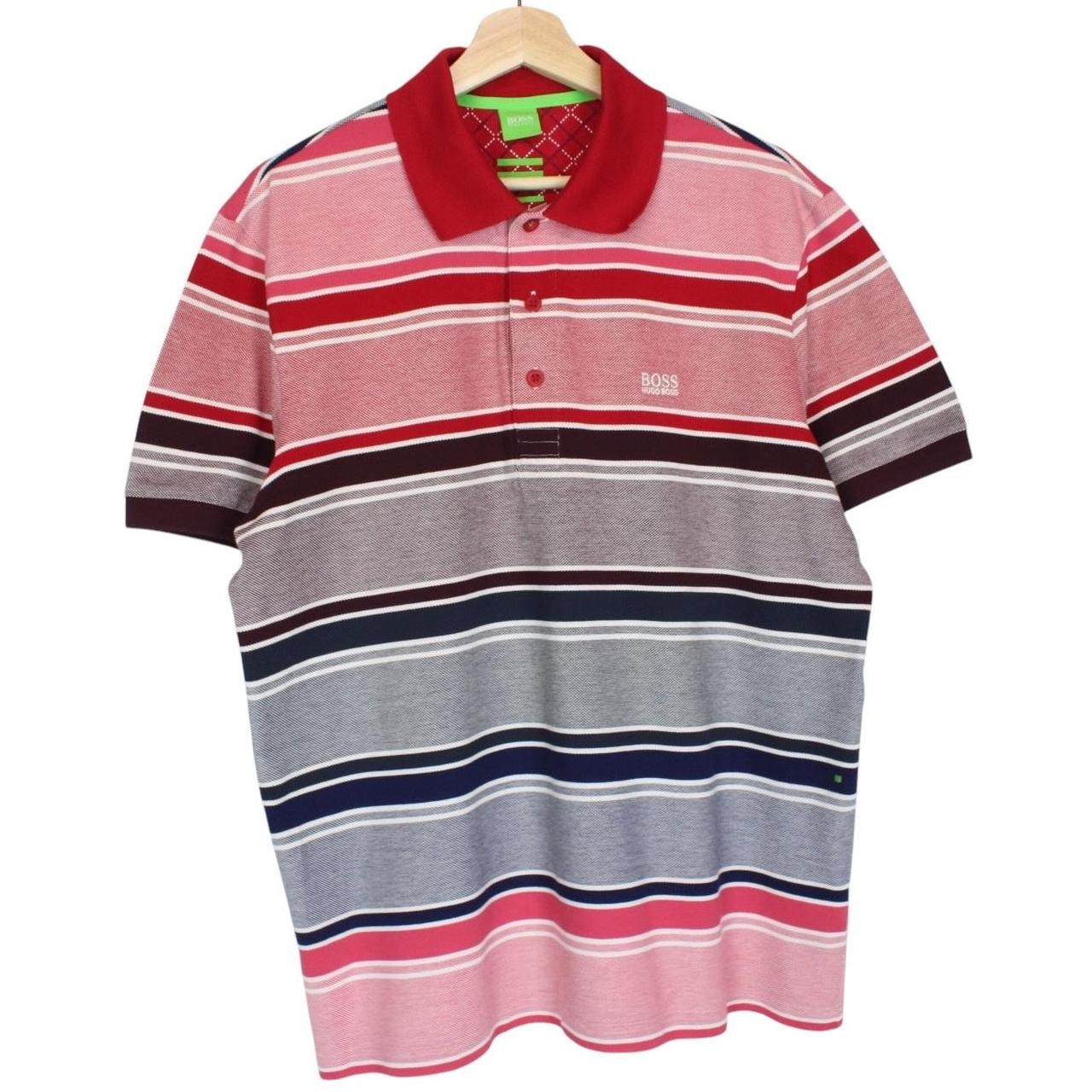 Hugo Boss multicoloured striped short sleeve polo shirt in cotton with logo detail.