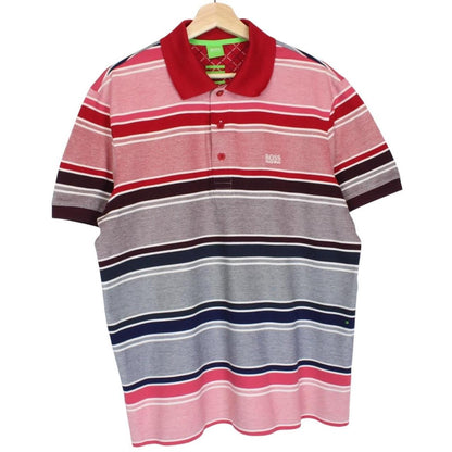 Hugo Boss multicoloured striped short sleeve polo shirt in cotton with logo detail.