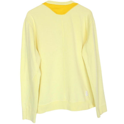 Stone Island yellow v-neck sweatshirt with logo patch and soft cotton material.