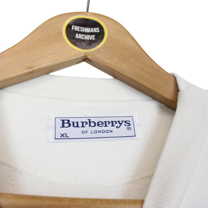 Vintage Burberry Embroidered Bear Print White Cotton Sweatshirt