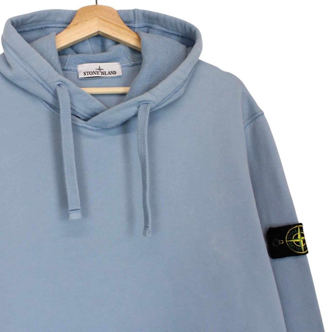 Stone Island blue hoodie with logo patch and cotton material, size XL.